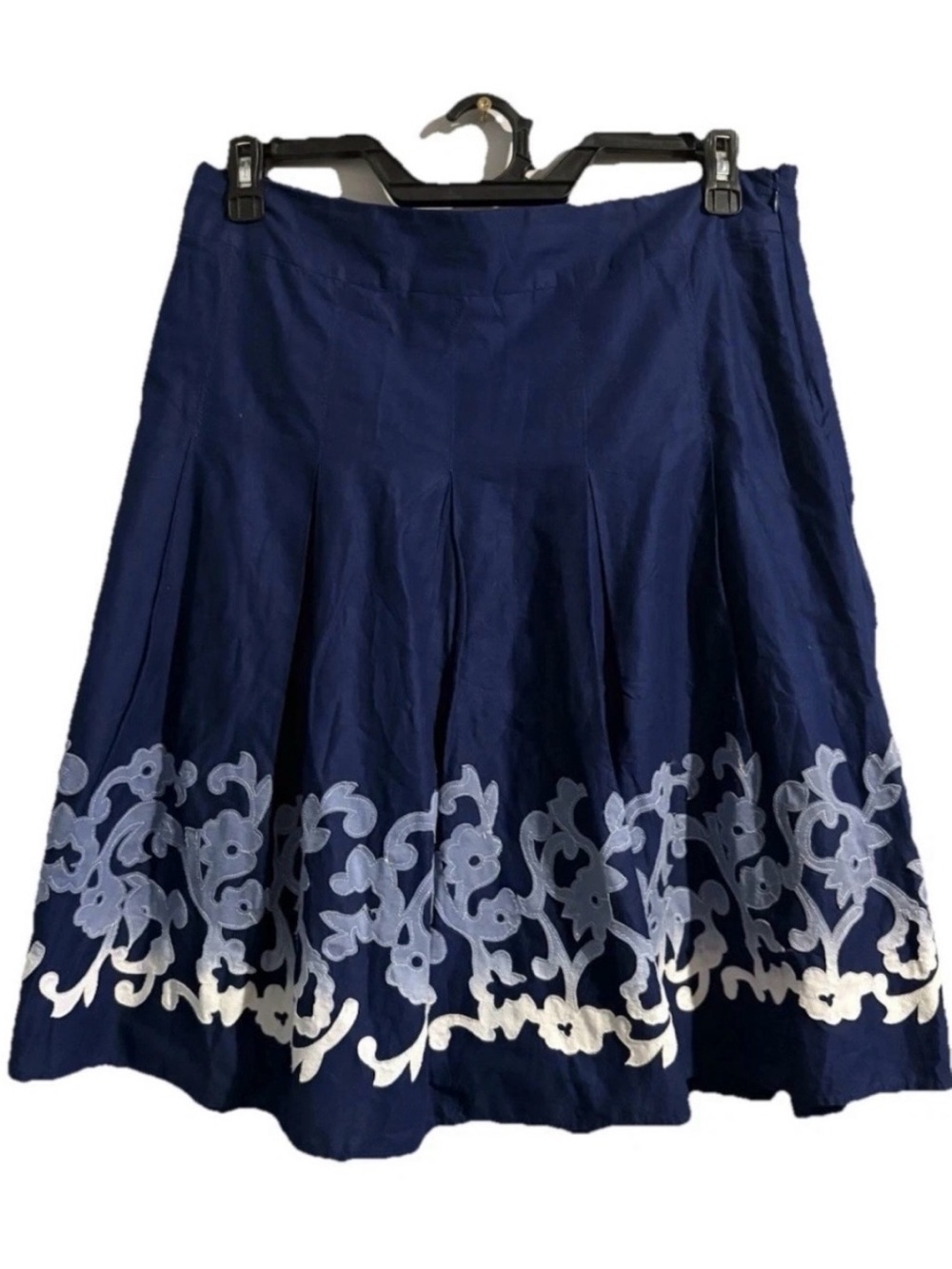 Style & Co Navy Blue Floral Embroidered Hem A-line Above Knee
Length Skirt